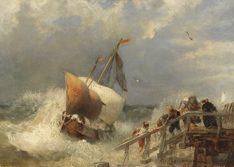 Storm vid hamnen av Andreas Achenbach
