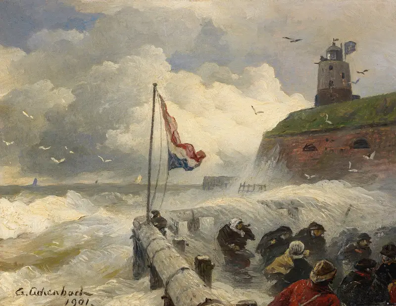 Stürmische Brandung an der Mole av Andreas Achenbach