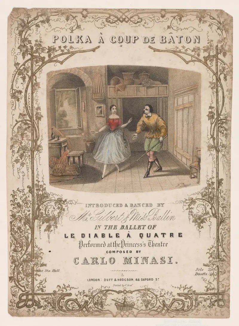 Polka à coup de baton introduced & danced by Mr. Gilbert & Miss Ballin in the ballet of Le diable à quatre av Franz Andreas Bauer