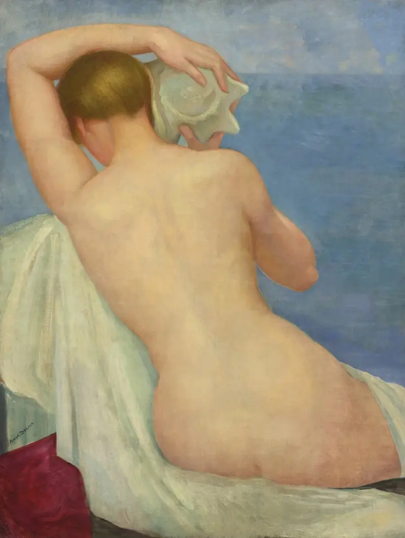 Desnudo de espalda con caracol av Ángel Zárraga