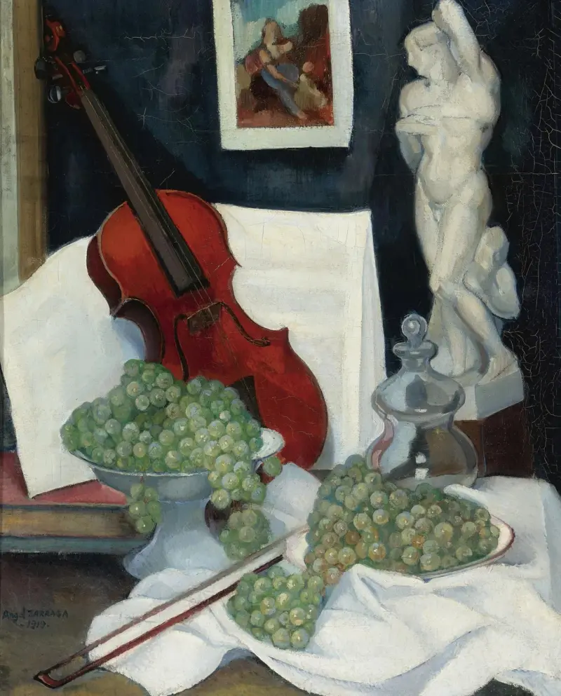 Stilleben med violin av Ángel Zárraga