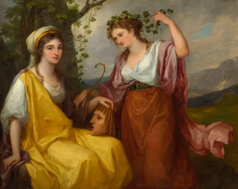 Domenica Morghen née Volpato (1760–1811) and Maddalena Volpato née Riggi (1765–1825) as the Muses of Tragedy and Comedy av Angelica Kauffmann