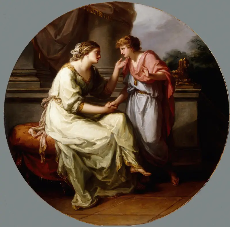 Papirius Praetextatus bönfaller sin mor att avslöja senatens hemligheter av Angelica Kauffmann