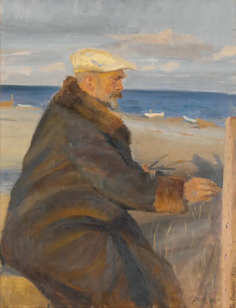 Michael Ancher Painting on the Shore av Anna Ancher