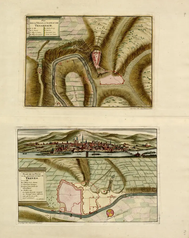 Plan der Stadt und des Schlosses von Traarbach; Plan der Stadt … von Trier von Anna Beek