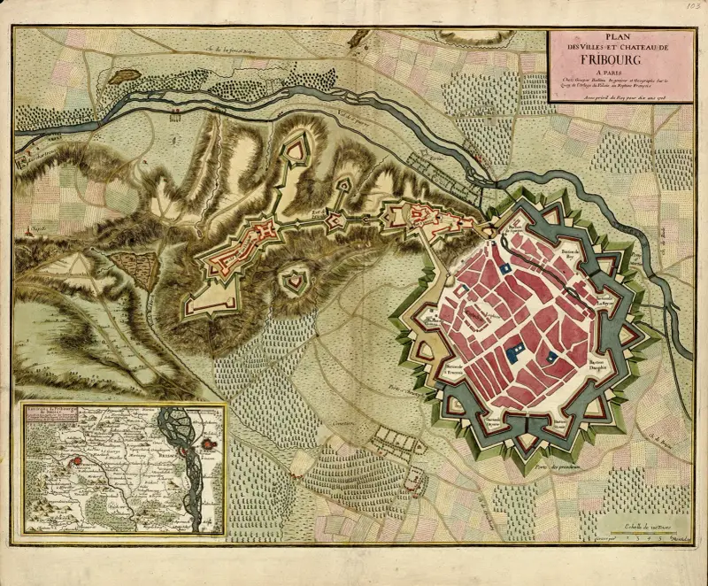 Plan över staden och slottet i Fribourg av Anna Beek