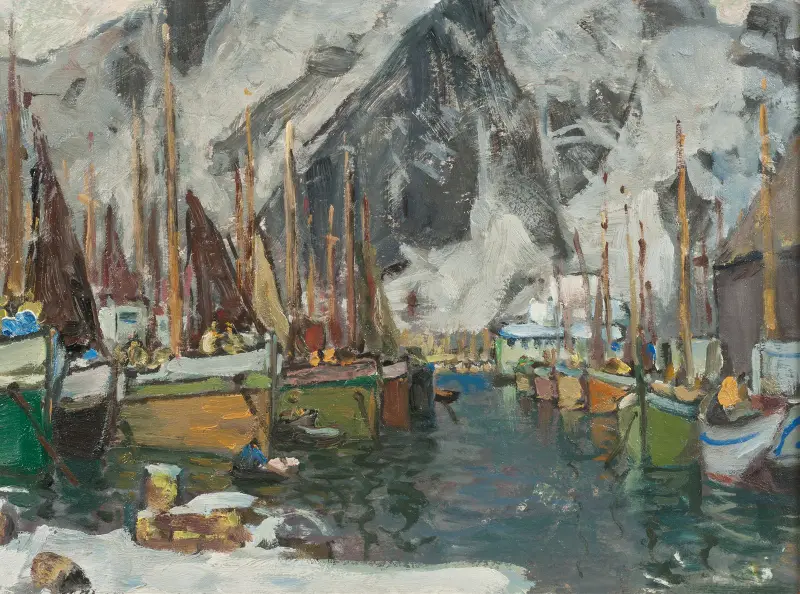 Bland fiskebåtarna i Svolvær. Studie från Lofoten av Anna Boberg