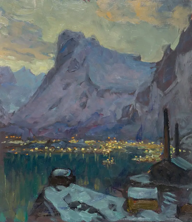 Svolvær hamn under fiskesäsongens höjdpunkt. Studie från Lofoten, 1934 – nr 1 av Anna Boberg