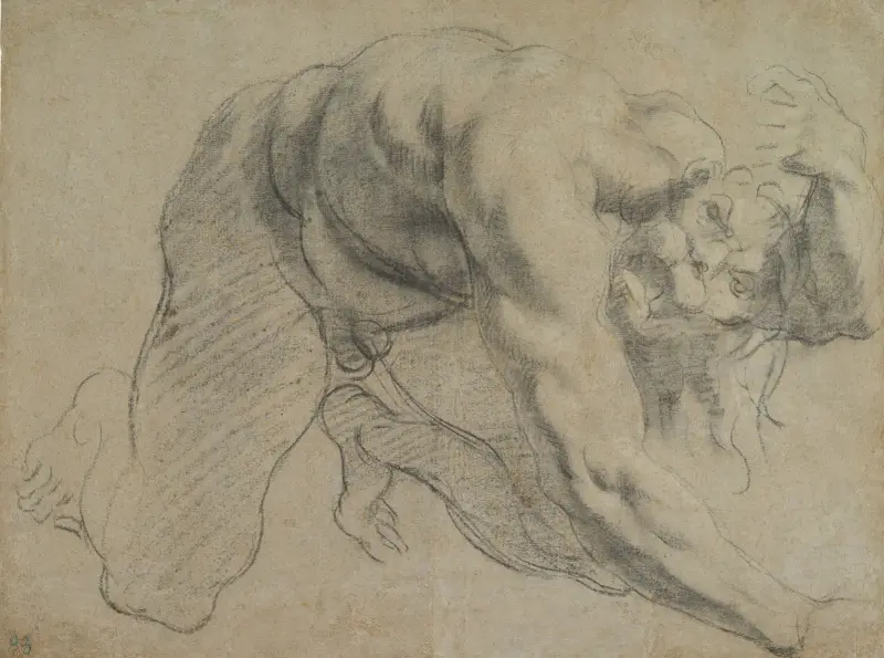 Krypande mansfigur (studie till Cacus) av Annibale Carracci