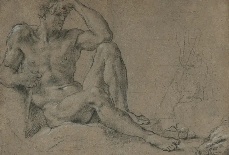Hercules Resting (recto); Footed Vessel with Handle (verso) av Annibale Carracci