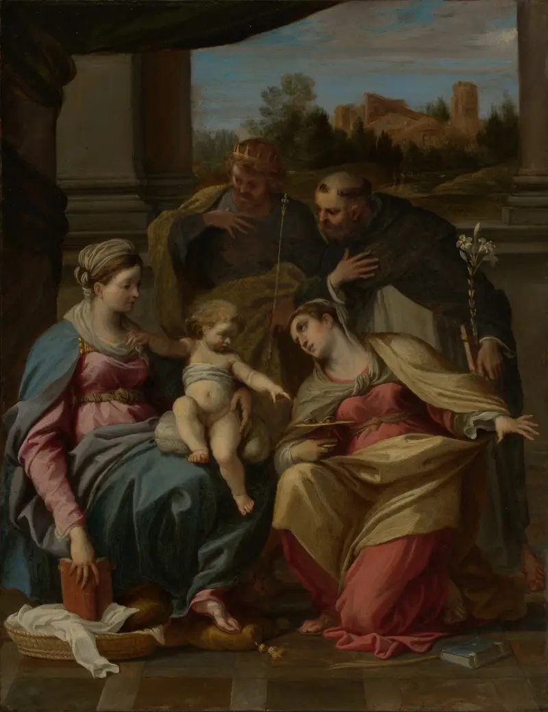 Madonna and Child with Saints Lucy, Dominic, and Louis of France av Annibale Carracci