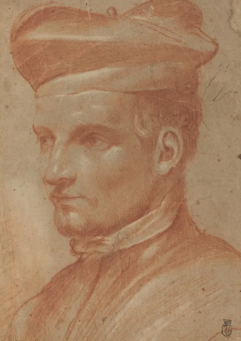 Porträtt av en präst med biretta av Annibale Carracci