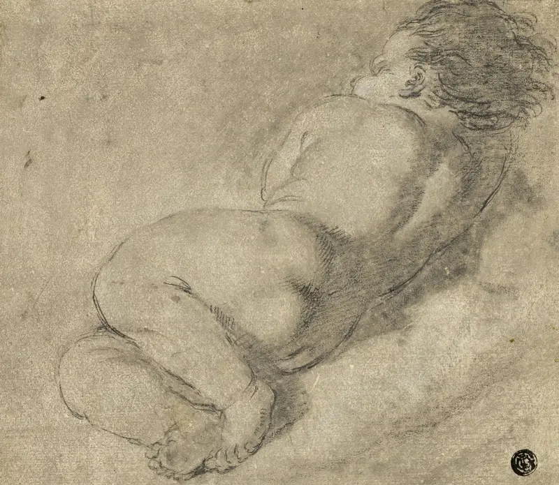 Liggande barn sett från ryggen av Annibale Carracci