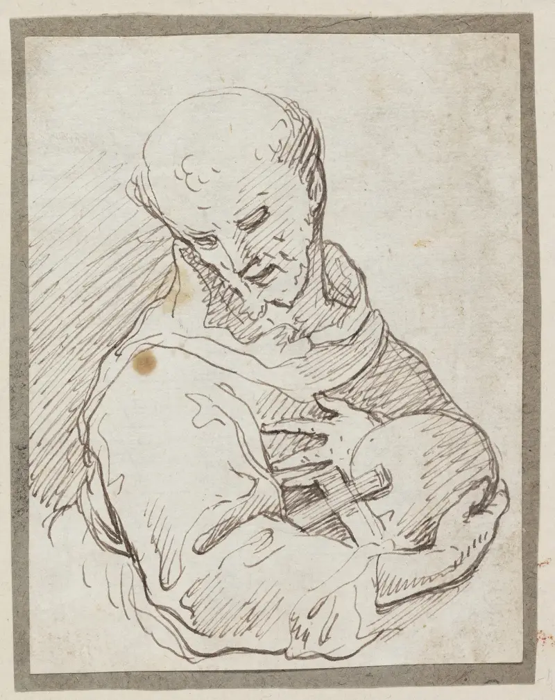 Saint Francis of Assisi with cross and skull av Annibale Carracci