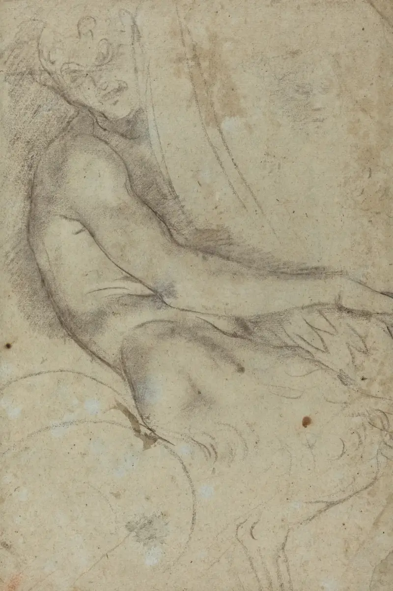 Satyr med rundsköld av Annibale Carracci