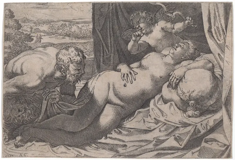 Venus och en satyr av Annibale Carracci