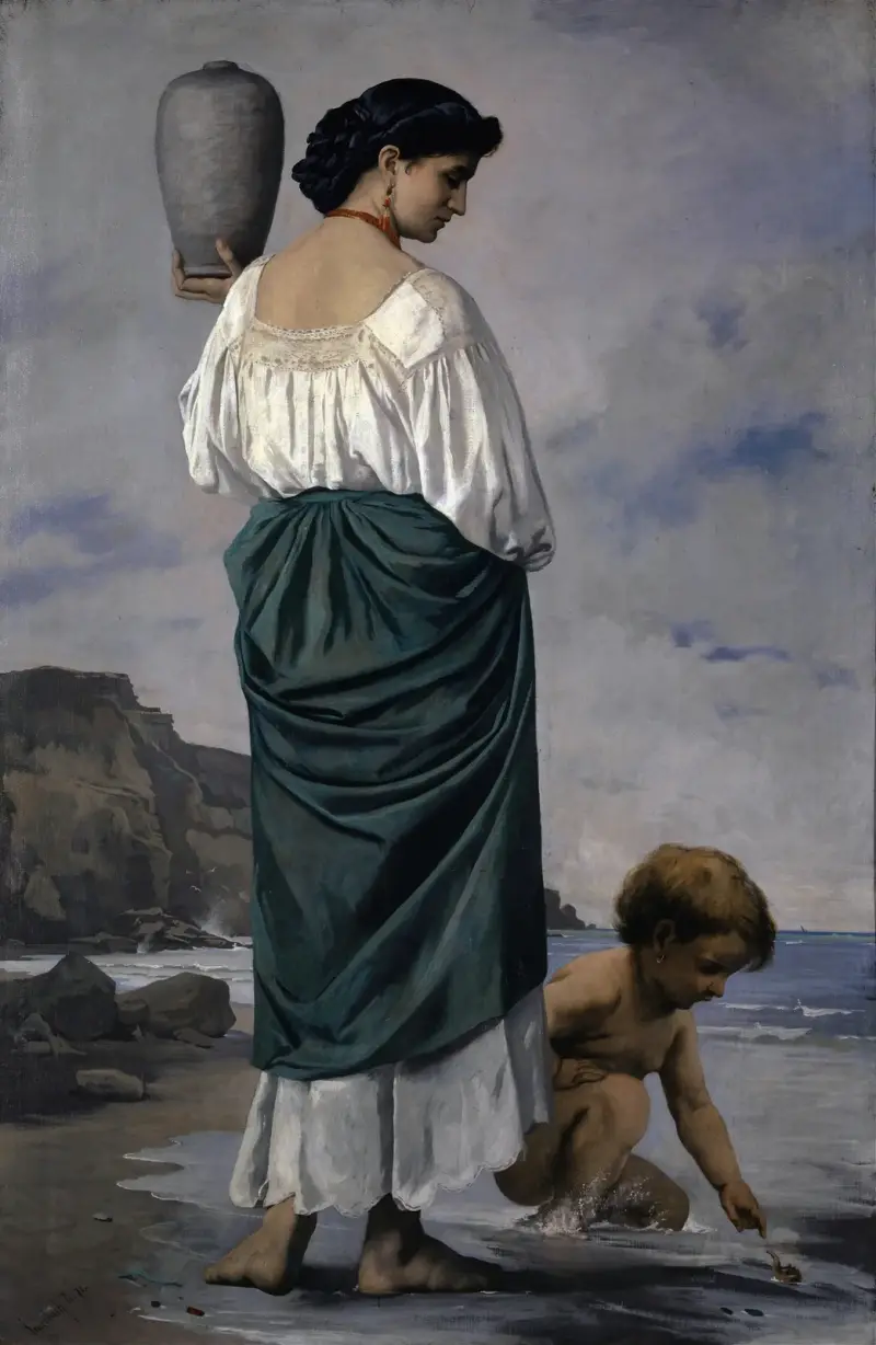 At The Beach, Fisher Maiden In Antium av Anselm Feuerbach