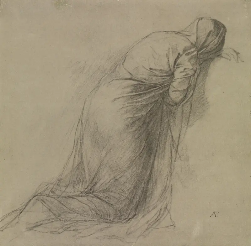 Gewandstudie einer nach rechts knienden verhüllten Frauengestalt av Anselm Feuerbach