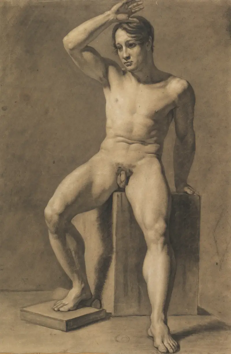 Sittande manlig nakenstudie av Anselm Feuerbach