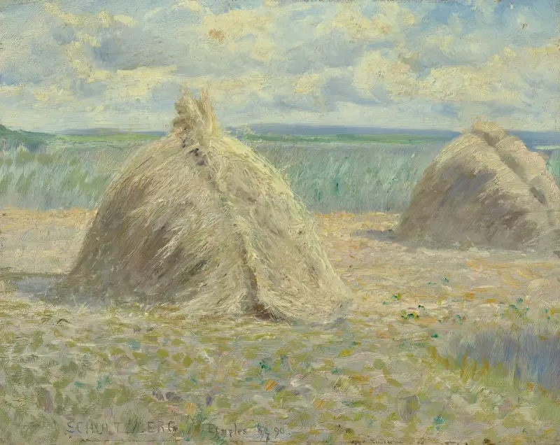 French summer landscape with haystacks av Anshelm Schultzberg