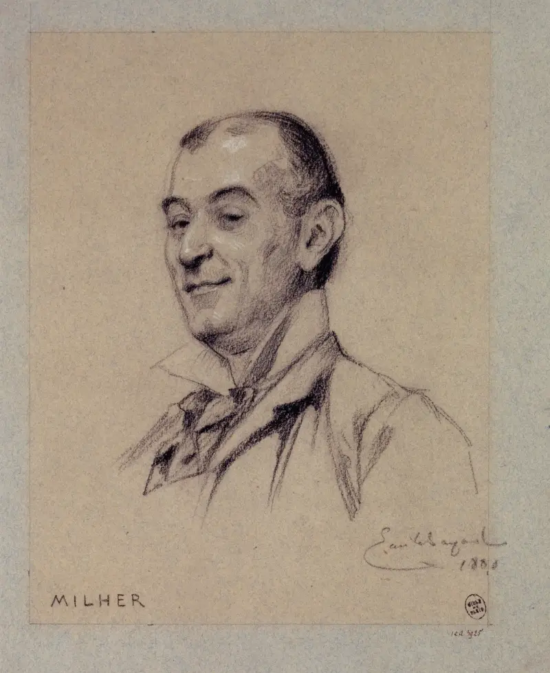 Portrait de Milher, acteur du Palais Royal. av Émile-Antoine Bayard