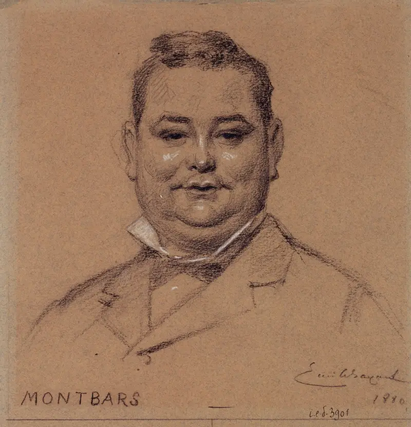 Portrait de Montbars, acteur du Palais Royal. av Émile-Antoine Bayard