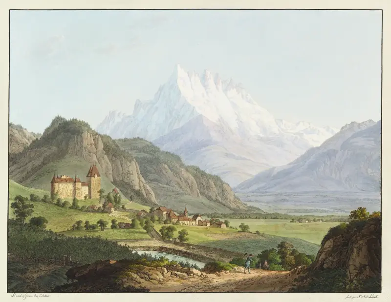 Vue de la Dent du Midi, et du Château de Lanex av Jean-Antoine Linck