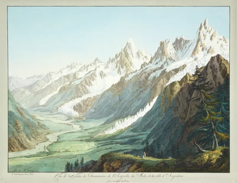 Vue de la Vallée de Chamounix, de l’Aiguille du Midi, et de celle d’Argentiere av Jean-Antoine Linck