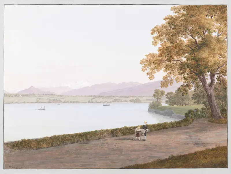 Vy över Genèvesjön nära Genève av Jean-Antoine Linck