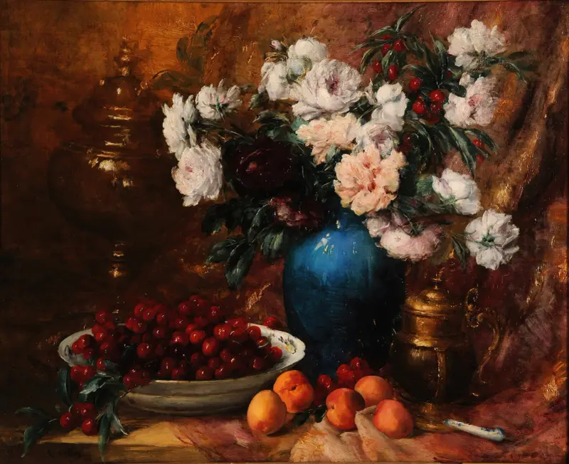 Vase, fleurs et fruits av Antoine Vollon