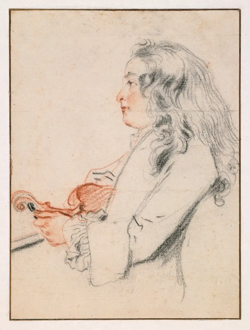 En ung herre stämmer en violin av Jean-Antoine Watteau