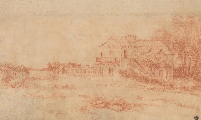 Landskap med lantgård av Jean-Antoine Watteau