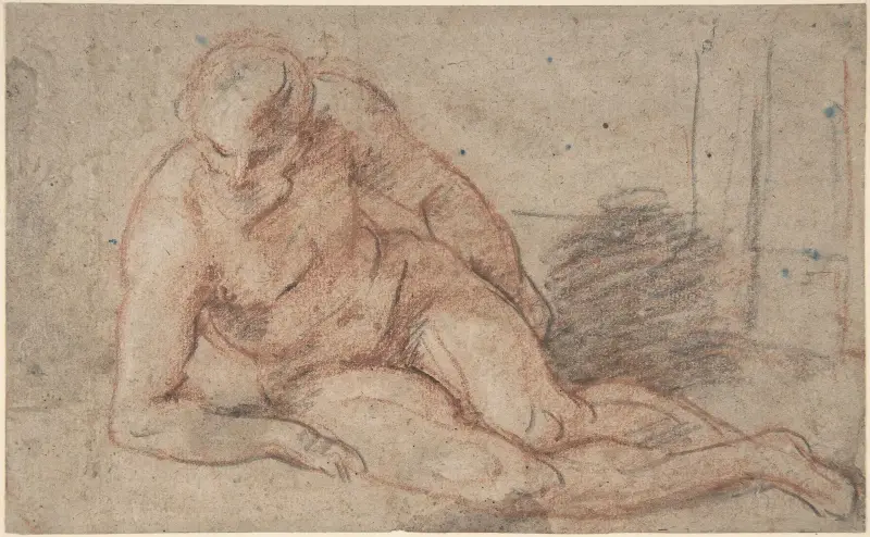 Liggande kvinnlig nakenstudie av Jean-Antoine Watteau