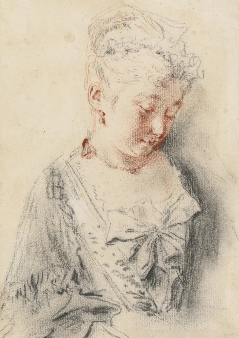 Sittande kvinna som ser ner av Jean-Antoine Watteau