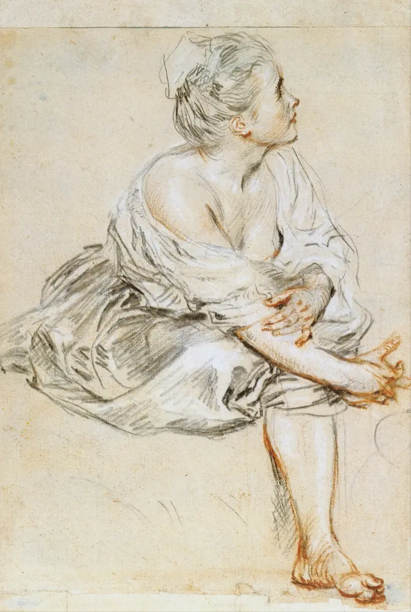 Sittande ung kvinna av Jean-Antoine Watteau