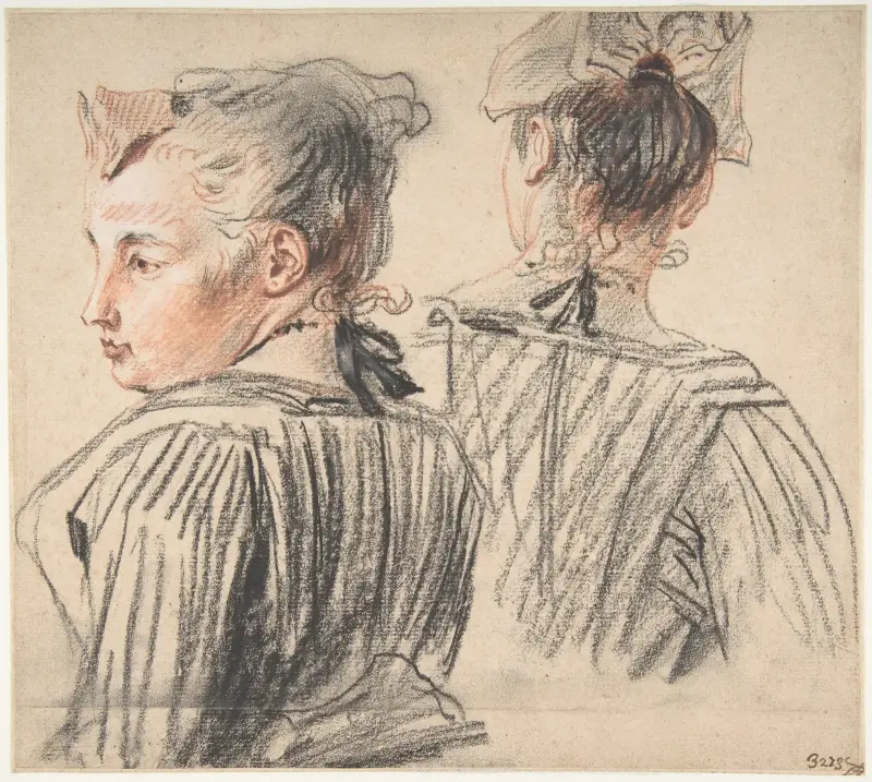 Studier av en kvinna med mössa av Jean-Antoine Watteau