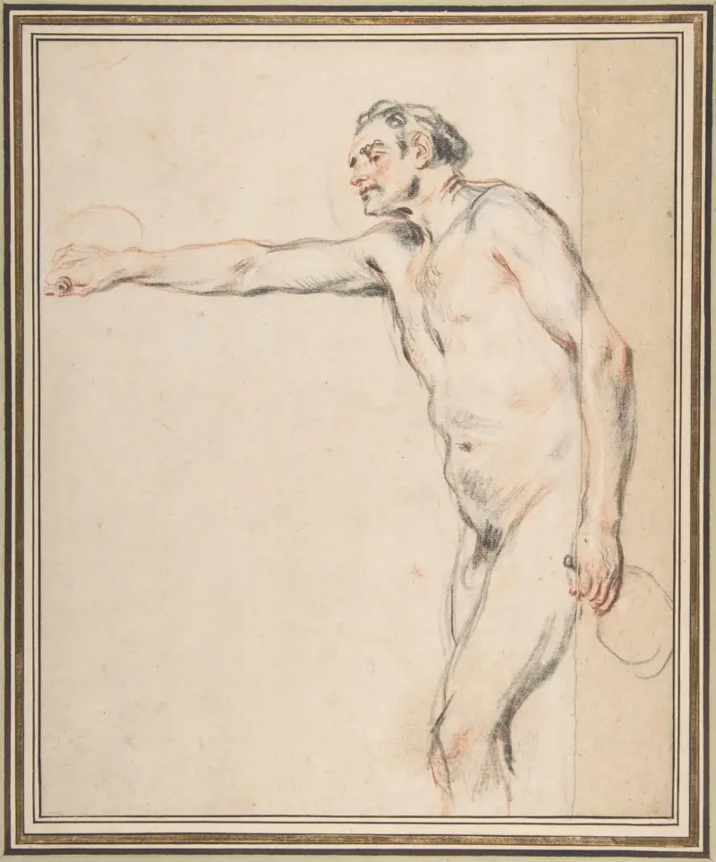 Studie av en naken man som håller flaskor av Jean-Antoine Watteau