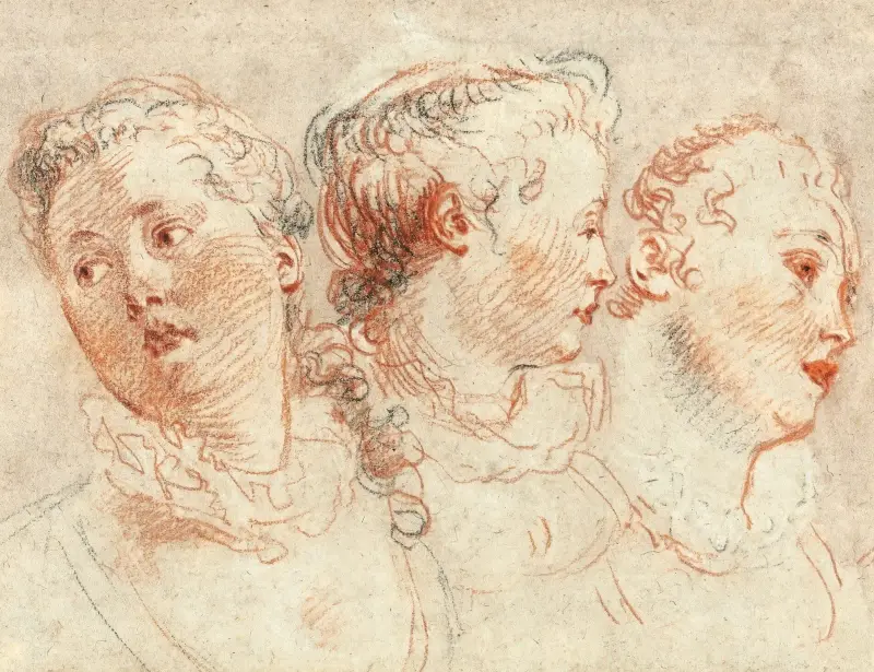 Tre studier av en kvinnas huvud av Jean-Antoine Watteau