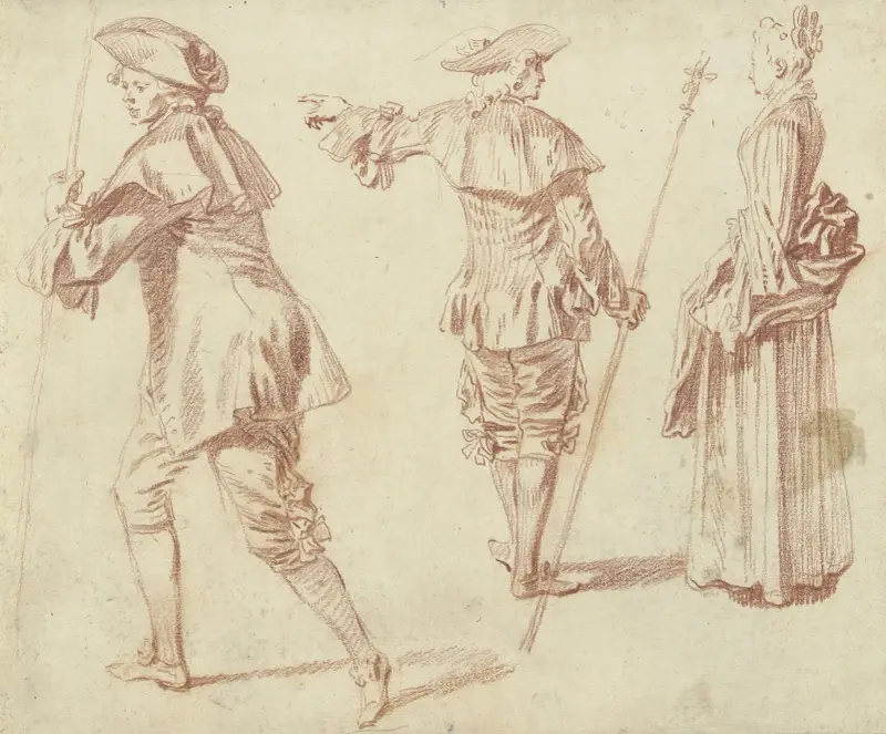 Two Pilgrims and a Standing Woman in Profile av Jean-Antoine Watteau