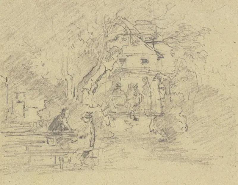 Biergarten mit Gästen von Anton Burger