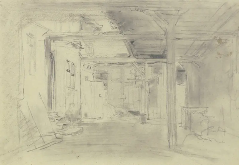 Blick in den Hof eines Bauernhauses av Anton Burger