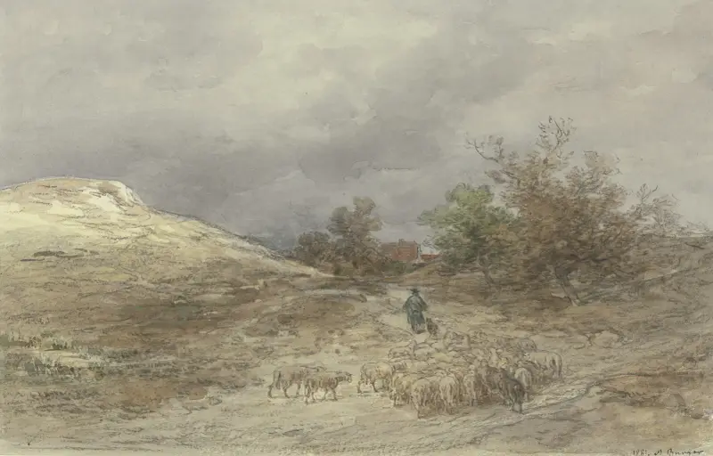 Hålväg med fårflock vid Kelsterbach av Anton Burger