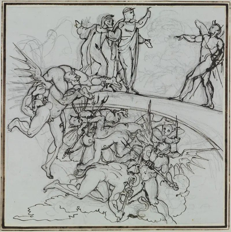 Vid Pescia-floden: rådsherren från Lucca (Dante Inferno, Canto 21, V 34) av Joseph Anton Koch