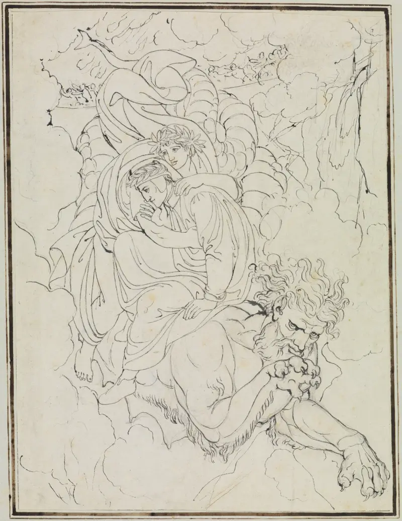 Dante och Vergilius på Geryons rygg (Dante Inferno, Canto 17, V 94) av Joseph Anton Koch