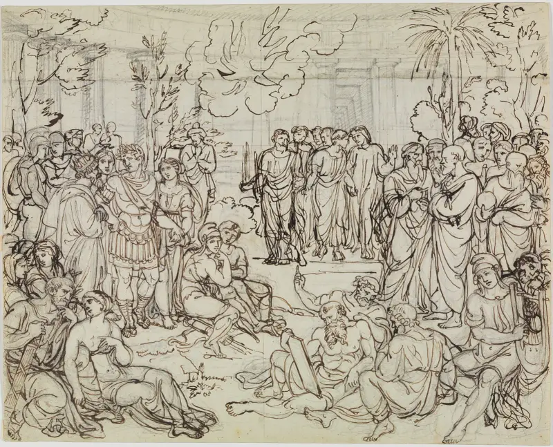 Dante und Virgil bei den Heiden im Limbus (Dante Inferno, Canto 4, V 52) av Joseph Anton Koch
