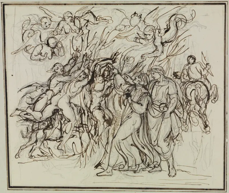 Dante och Vergilius i självmördarnas skog (Dante Inferno, Canto 13, V 31) av Joseph Anton Koch
