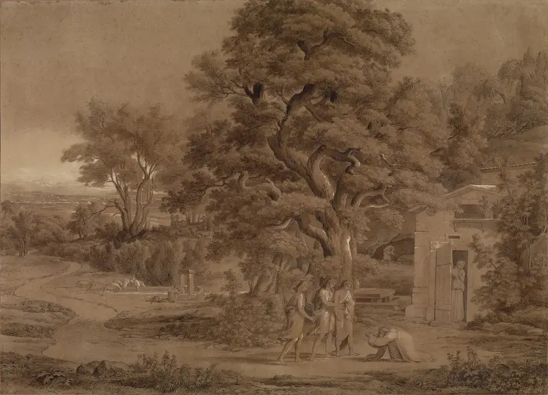 Landschaft mit Abraham und den drei Engeln im Tal von Mamre von Joseph Anton Koch