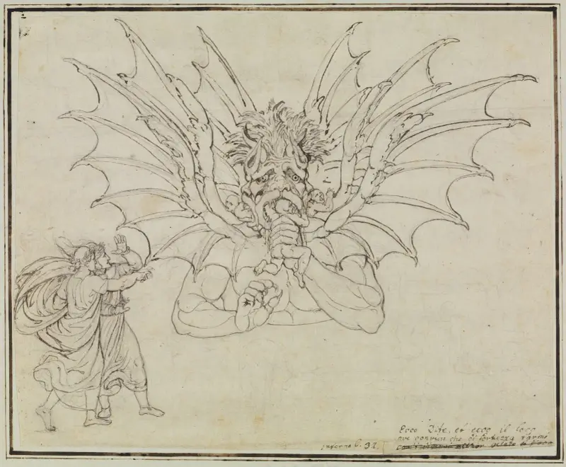 Lucifer (Dante Inferno, Zpěv 34, V 37), Joseph Anton Koch