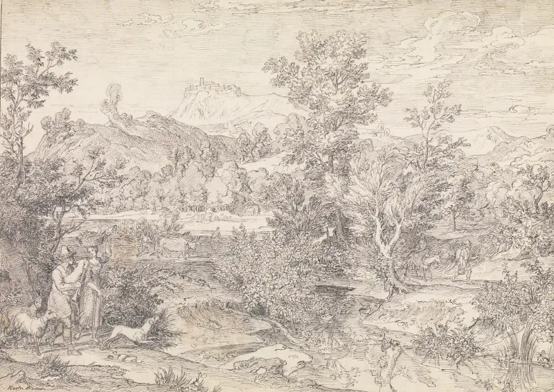 Romskt landskap med figurer nära Paliano av Joseph Anton Koch