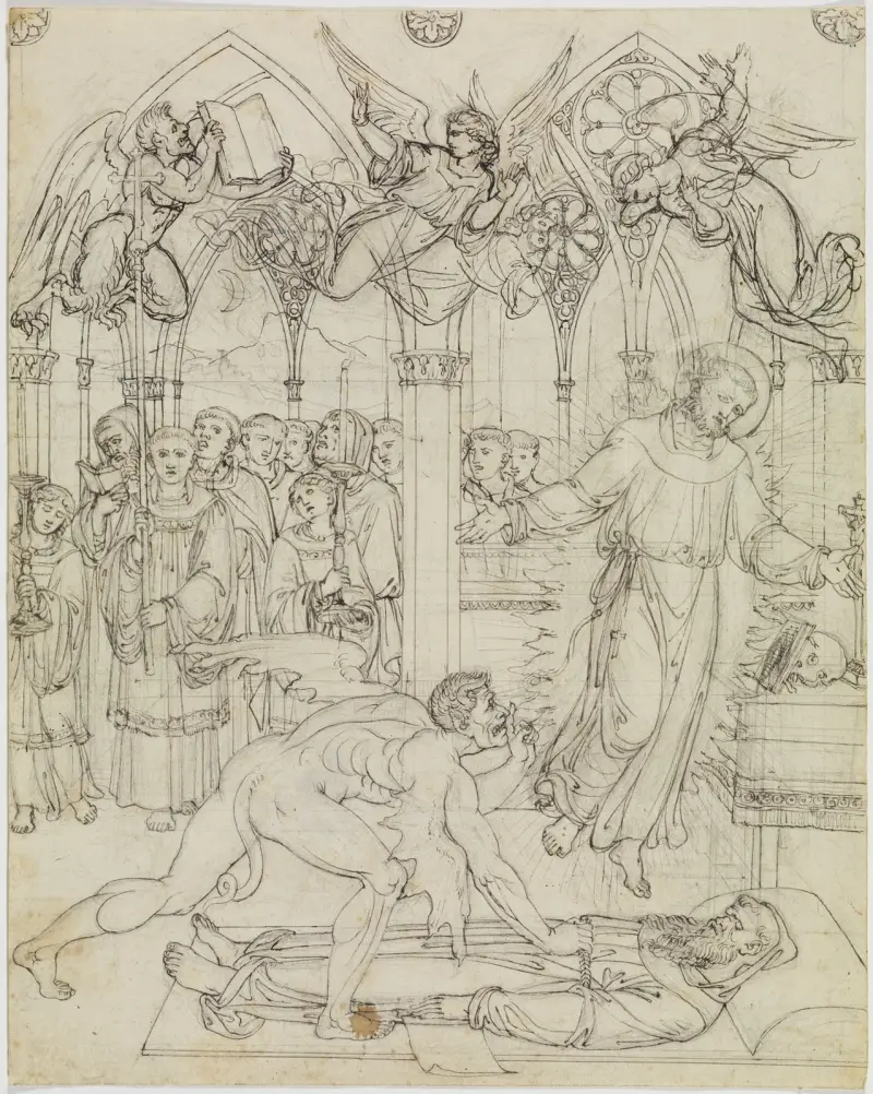 Den helige Franciskus strid med Satan om munken Guido da Montefeltros själ (Dante, Inferno, Canto 27, v. 112) av Joseph Anton Koch